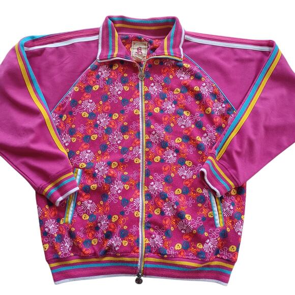 Kanji‎ Premium Vintage Y2K Hot Pink Skulls Zip Up Collared Jacket XL - Picture 1 of 8